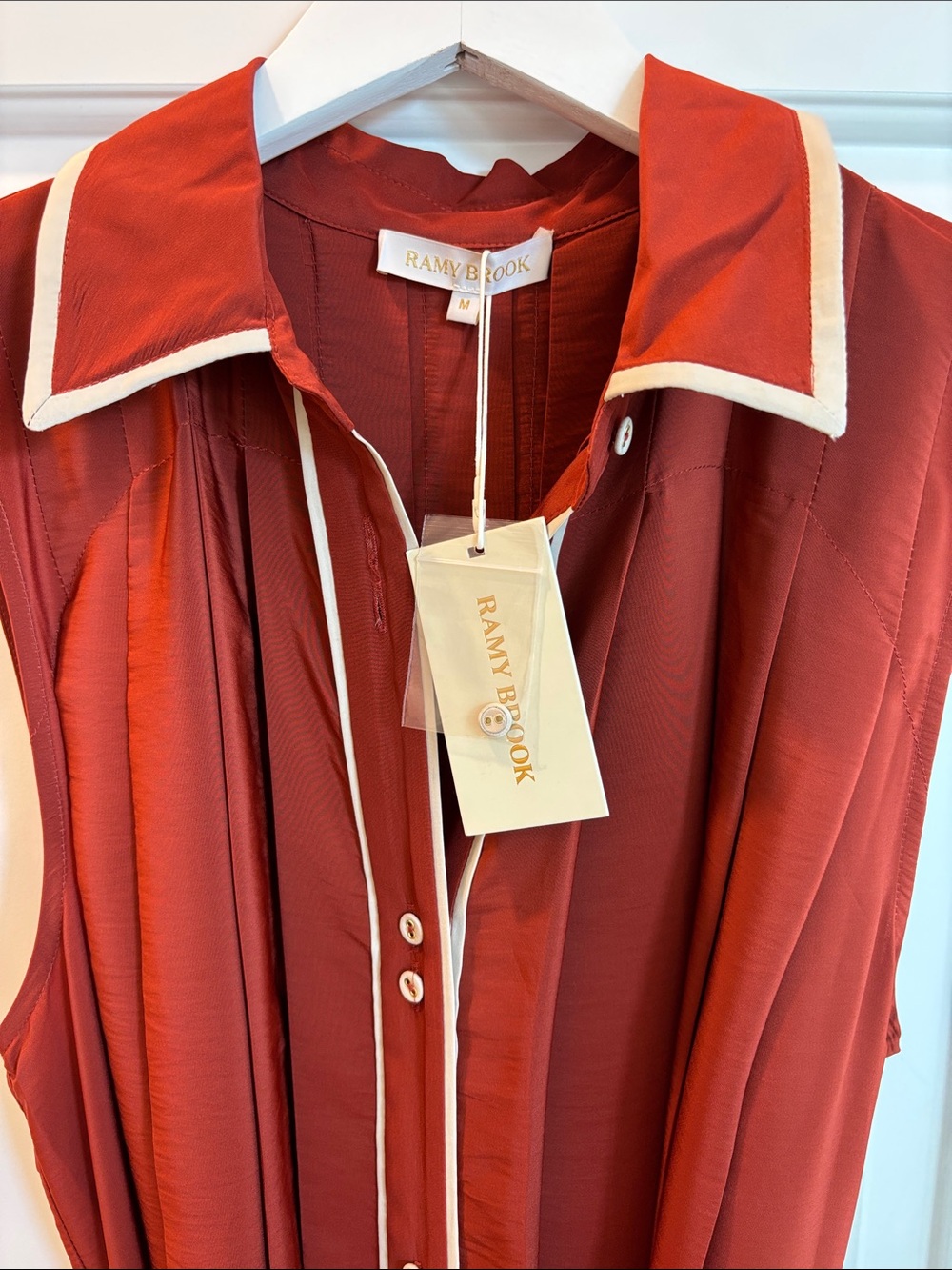 Ramy Brook Rust Midi Shirt Dress with Cream Trim - Picture 4 of 5